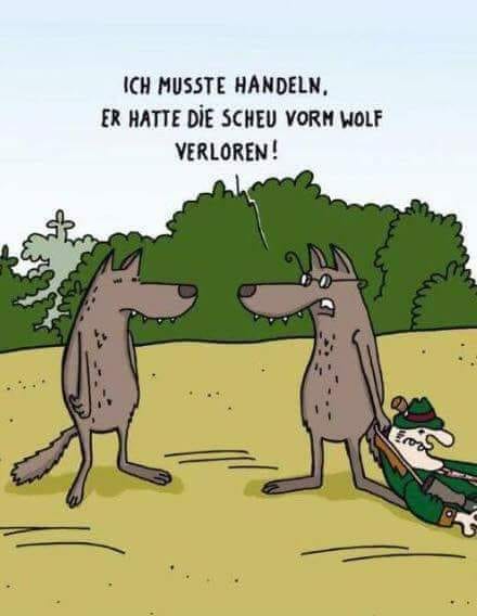 Schöne Karikatur mit Jäger getötet von Wolf n