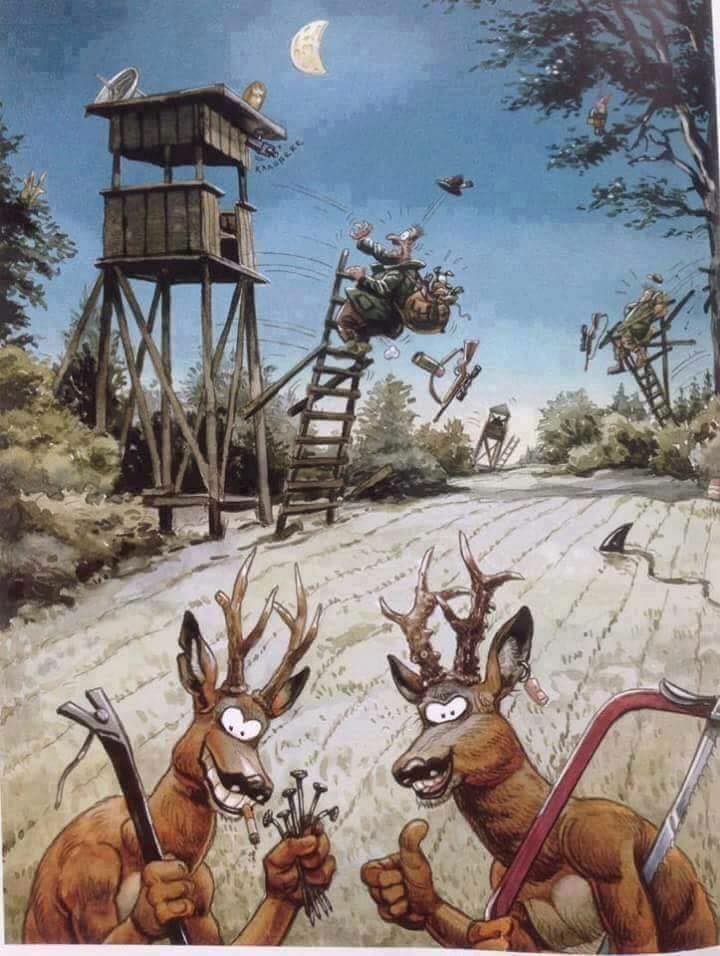 schöne Karikatur gegen Hochsitzen