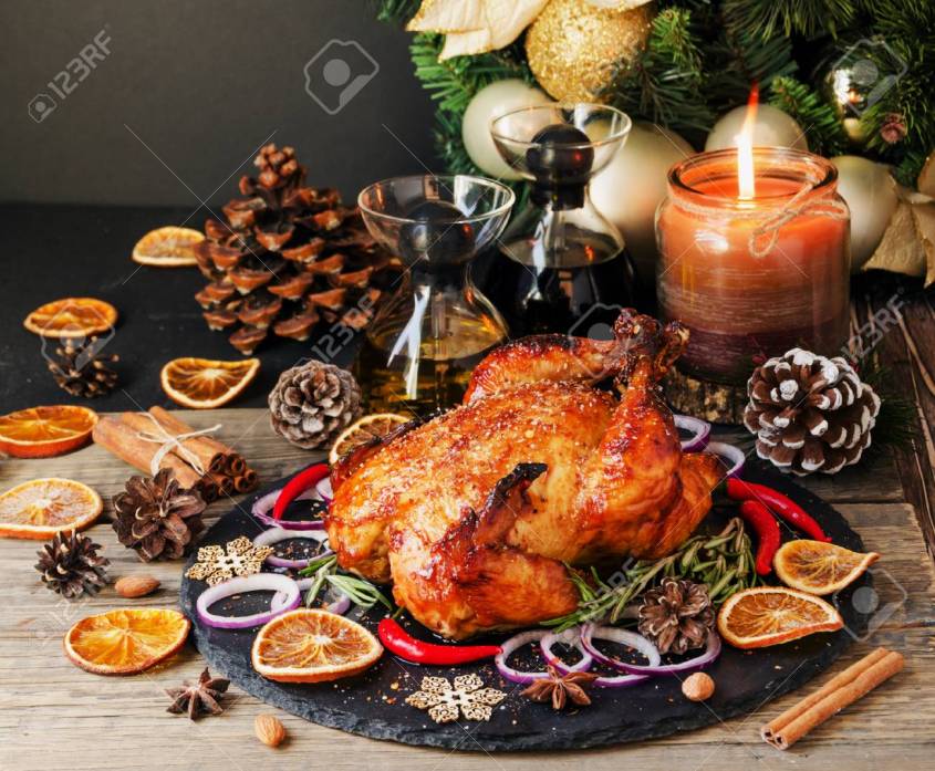 Baked turkey for Christmas or New Year space for text