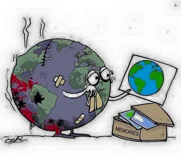 Karikatur mit zerstörtem Planet_n