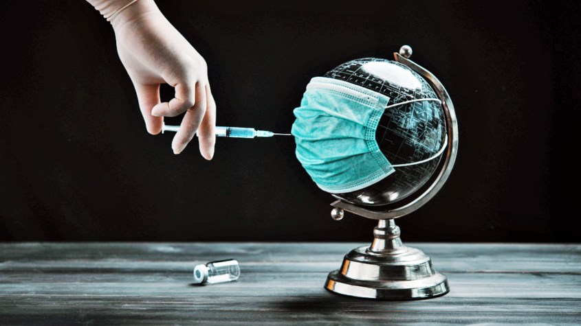 Erde mit Corona Maske